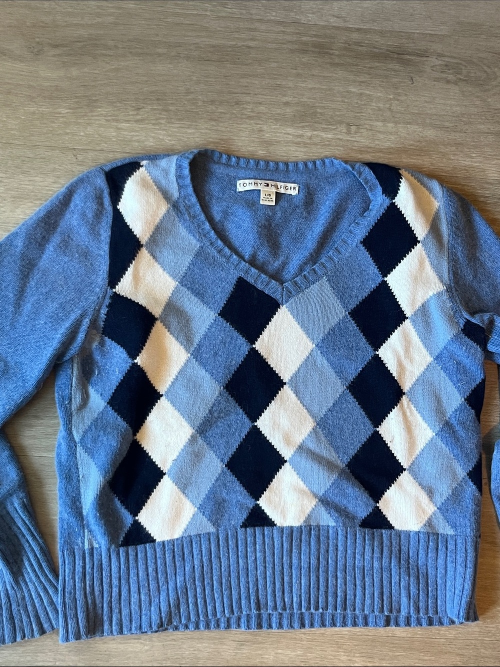 Tommy Hilfiger Blue Argyle V-Neck Sweater